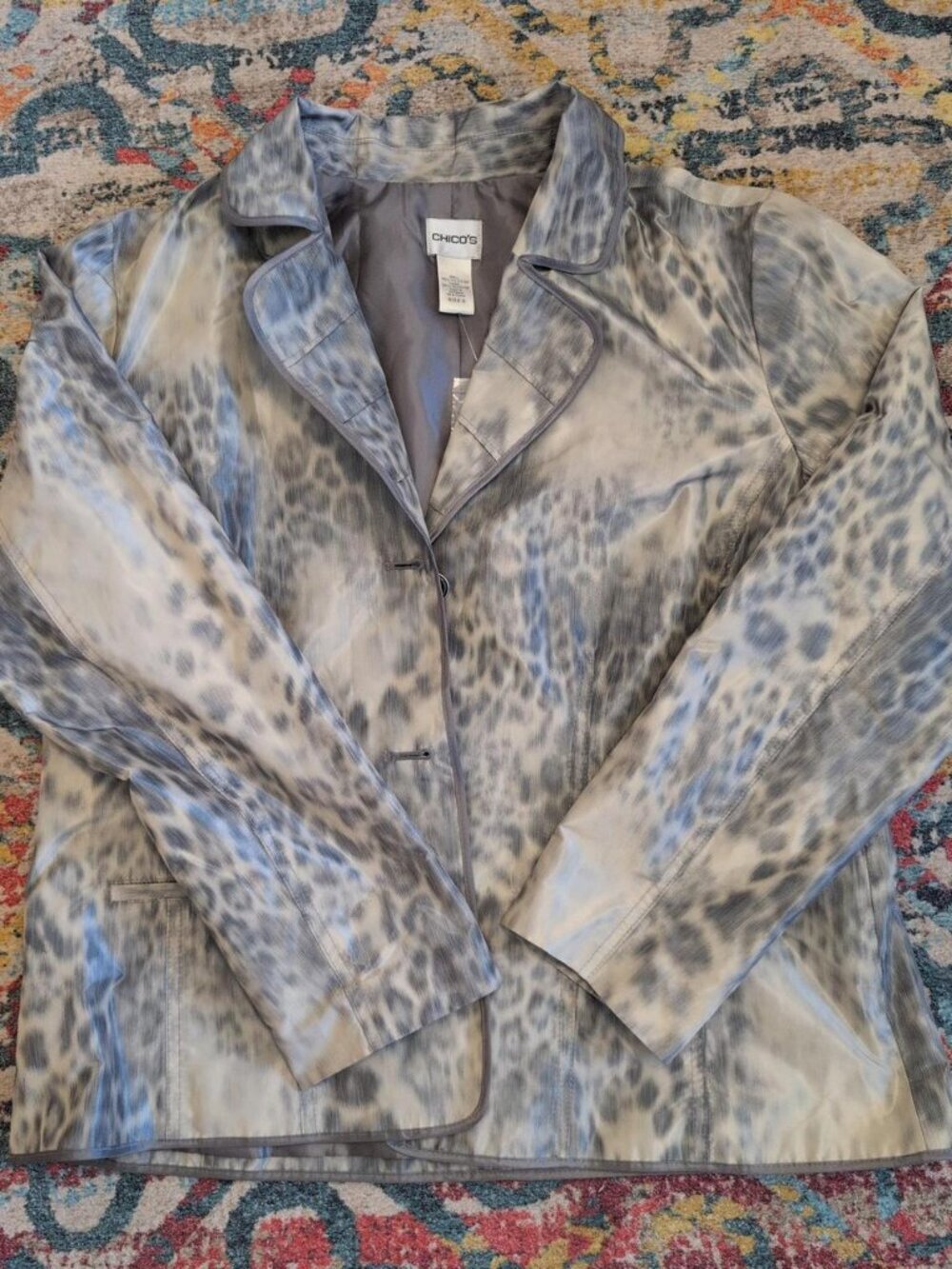Grey & beige leopard print Chico's blazer large NWT
